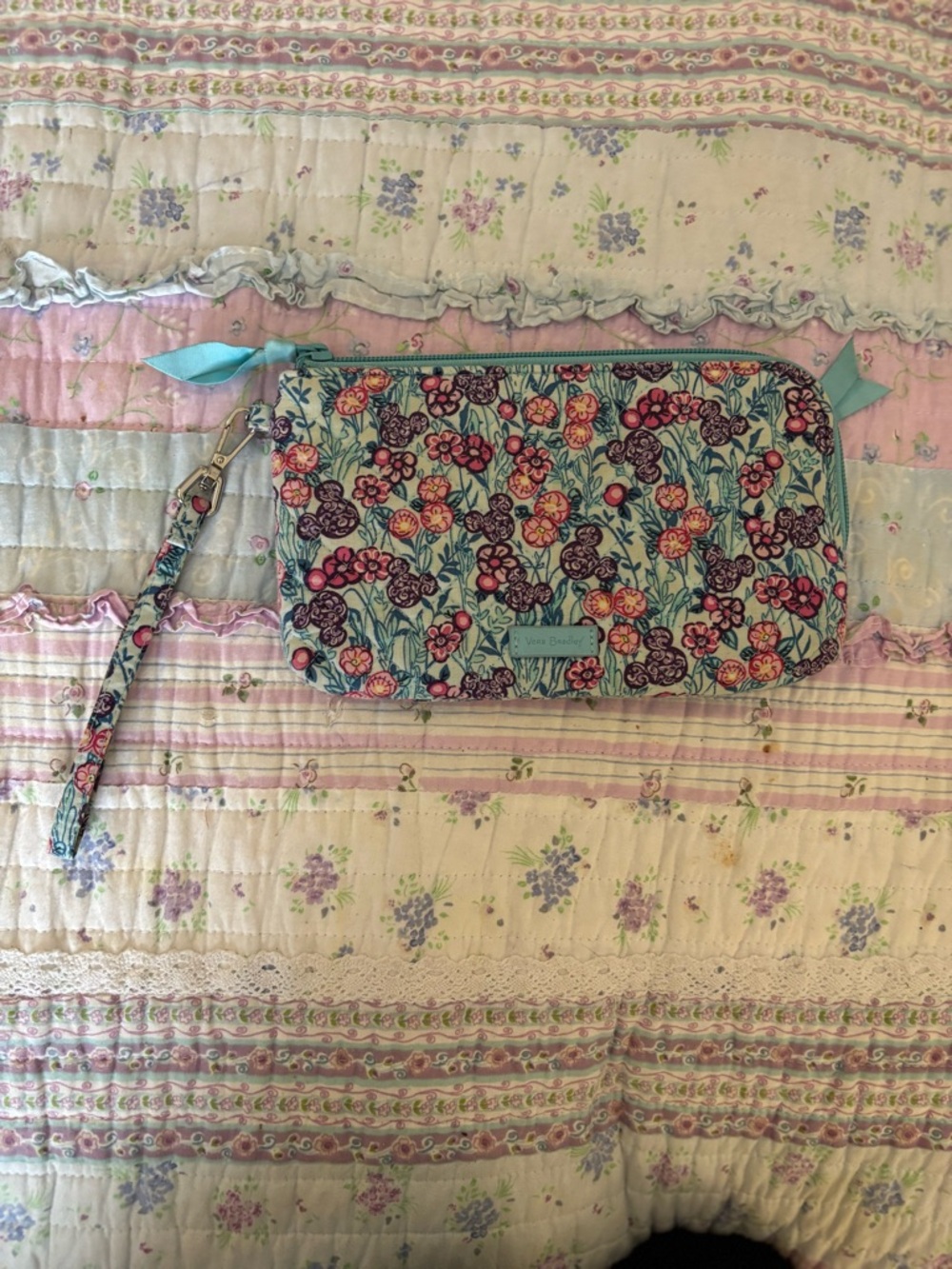 Vera Bradley Disney (Mickey mouse)Light Blue Floral Wristlet Clutch